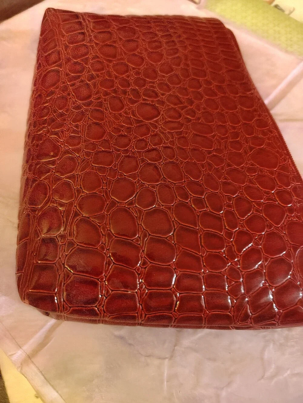 LANCOME BAGS Red Gator Textured Cosmetic Makeup Bag & Coordinating Eyeglass Case
